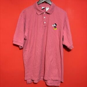 Disney Store Mickey‎ Mouse Polo Shirt Mens Large Pink Embroidered Cotton